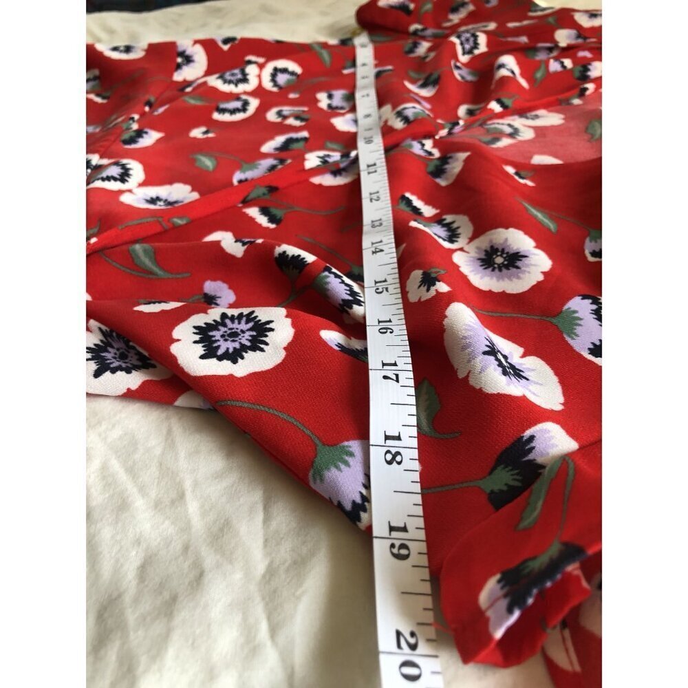J.Crew Red Floral Printed Wrap Dress Womens 4 Short Sleeve V-Neck Office Church - Picture 7 of 9